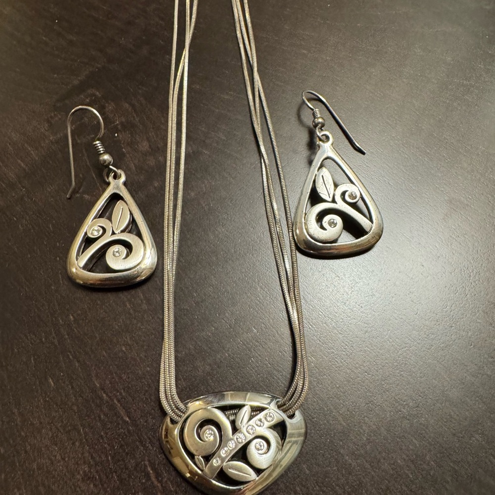 Brighton Silver-Tone Leaf Swirl Necklace & Earring Set - Silver